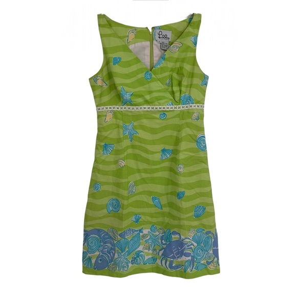 Lilly Pulitzer Green Blue Sea Creature Cotton Sleeveless Summer Dress Size 4 - Picture 1 of 10
